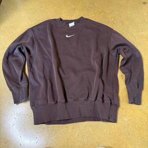 90s Nike SportswearBrown Club Fleece Crew Neck Sweatshirt  Logo Size Medium